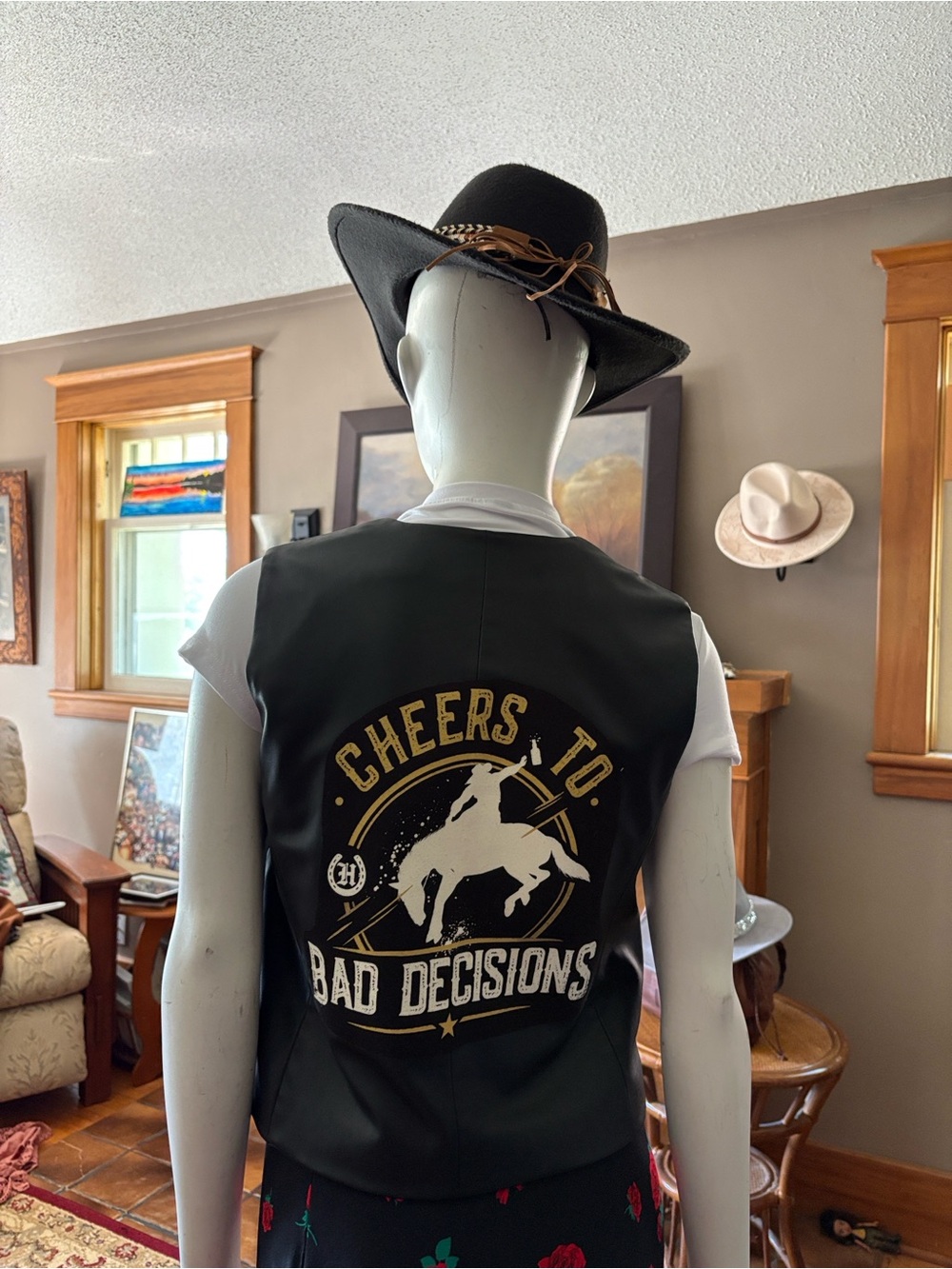handcrafted western faux leather vest